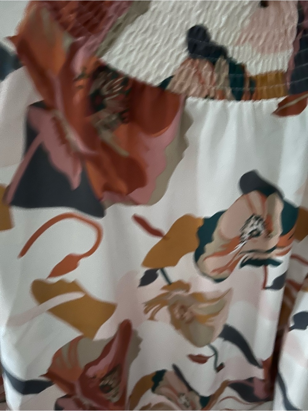 SHEIN White Maxi Skirt with Rust & Teal Floral Print